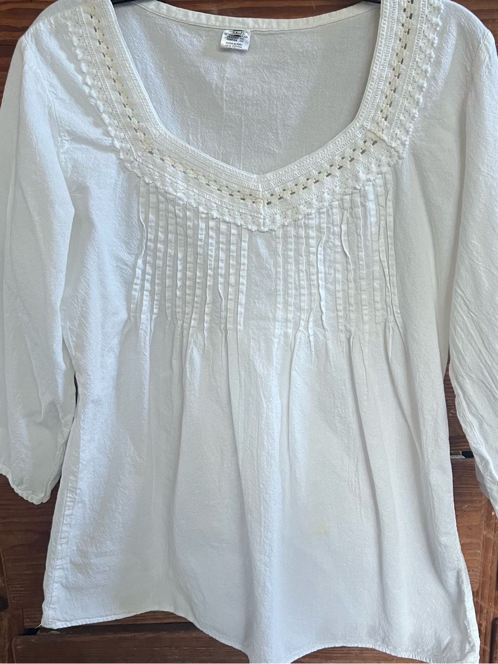 Boho White Pintuck & Lace Peasant Blouse